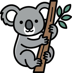 Cute cartoon koala clinging to a tree branch, vector illustration © hendro
