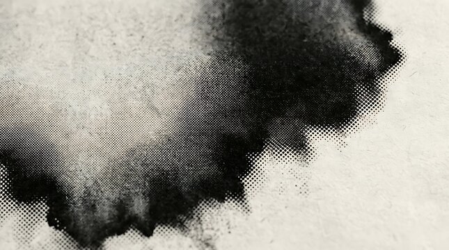 Abstract ink splatter texture with halftone dot pattern on textured paper background