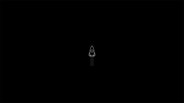 rocket linear icon 4K animation on black background