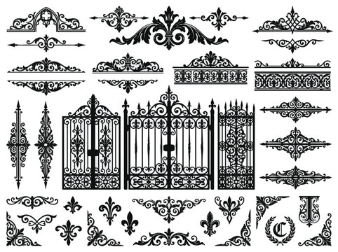 Elegant Ornate Black Vintage Design Elements and Gateways Vector Set