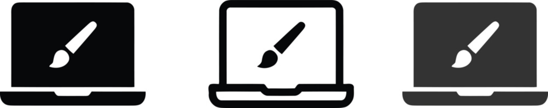 Laptop computer with paintbrush icon set for creative design software computer notebook paintbrush software creative technology painting illustration application interface