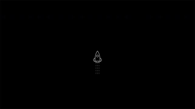 rocket linear icon 4K animation on black background