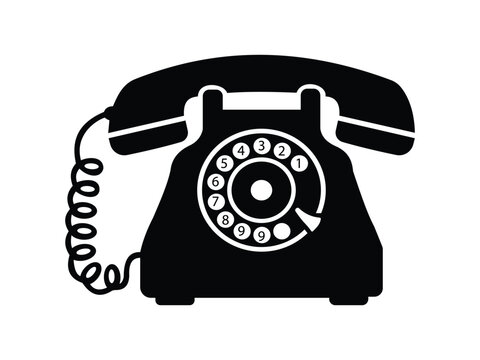 A classic black rotary telephone silhouette isolated on transparent background