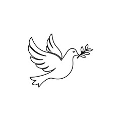 Fototapeta premium icon of a flying dove carrying a branch