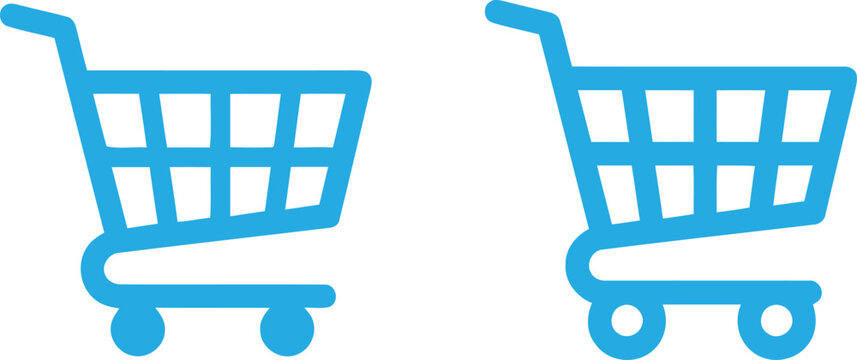 Pair of blue shopping cart icons retail and ecommerce concept symbols shopping ecommerce purchase business supermarket consumer interface isolated background pictogram