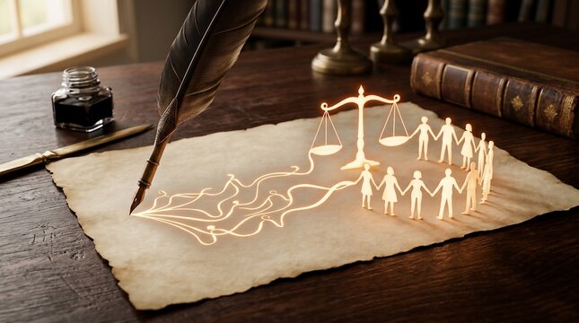 Justice scales law symbol people community connection legal concept illustration