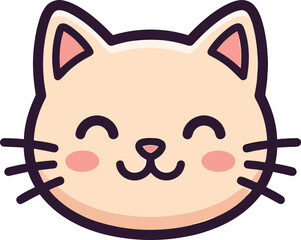 Cute Kawaii Cat Face Illustration, Happy Smiling Kitten Head, Vector Art © Saepul