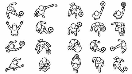 Obraz premium Architectural top view CAD block set of kids playing sports and ball games 
