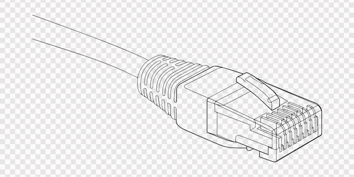One Continuous line of LAN connection cable, transparent background, Continuous line drawing Internet cable patch cord icon vector illustration concept, Ethernet cord and wifi sign Network LAN cable.