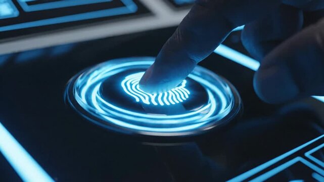 Biometric fingerprint scanner authentication on futuristic digital interface for secure access and cyber security technology
