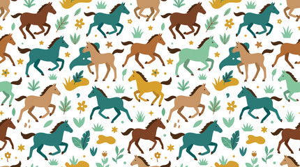 Obraz premium Cute Cartoon Horses Pattern, Vector Art, Seamless Background for Kids