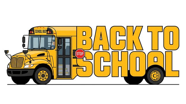 Yellow school bus graphic design featuring bold back to school typography for educational seasonal promotions