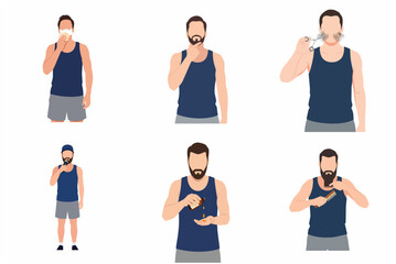 Fototapeta premium Flat vector illustration of a man's beard grooming routine including trimming, shaving, oiling, and combing