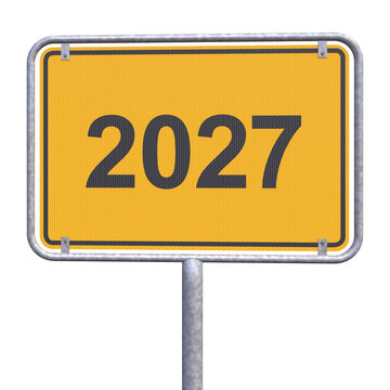 3d Illustration - Ortsschild - Ortstafel - 2026 - 2027 - Freisteller