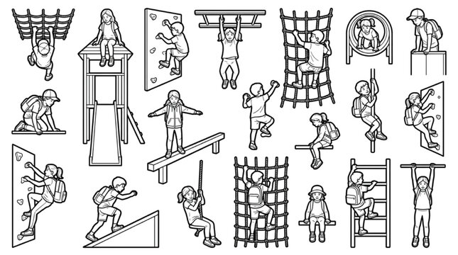 Architectural Entourage CAD Blocks &ndash; Children Playing on Playground Equipment Vector Set
