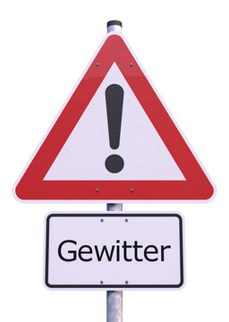 3d Illustation - Verkehrsschild - Achtung - Gewitter - Freisteller