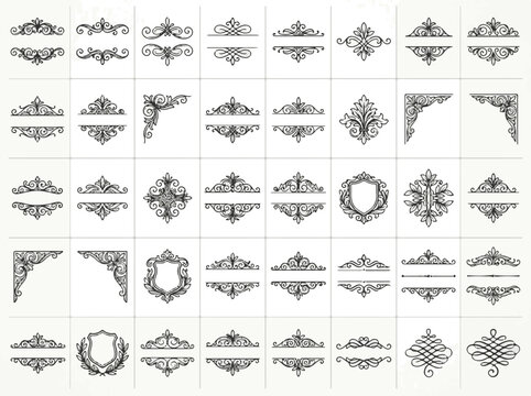 Ornate Decorative Flourishes and Scrollwork Vector Set for Elegant Design