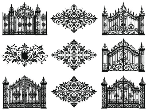 Ornate Decorative Gates and Scrollwork Vector Designs
