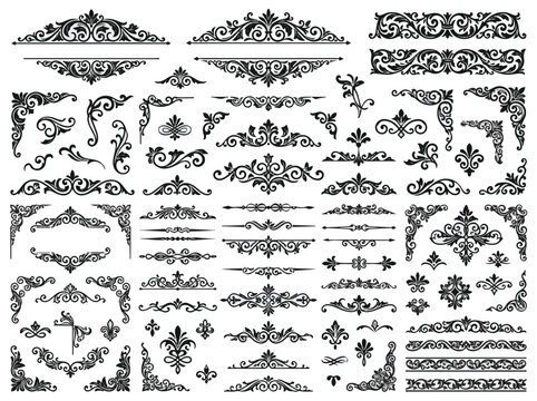 Vintage Decorative Flourishes and Dividers Ornate Black Ornament Vector Collection