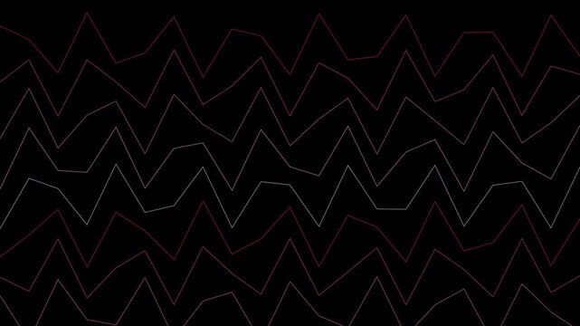 Abstract motion of red and white zigzag glowing lines on a black background.
