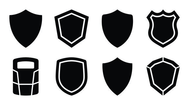 Shield silhouettes collection on transparent background shields