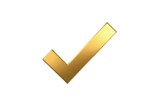 Polished gold approval tick isolated on transparent background