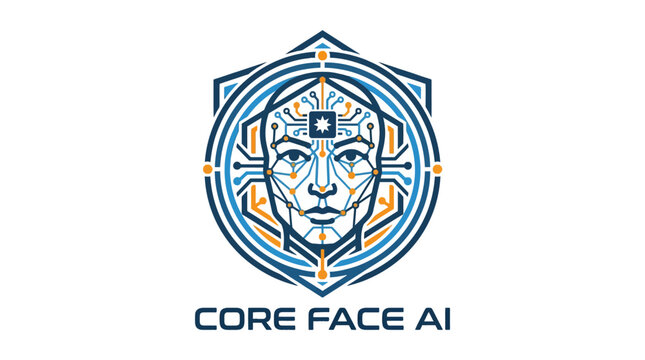 Core Face AI logo with geometric shield and robot