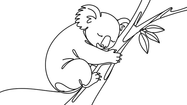Cute koala sleeping on branch white background.