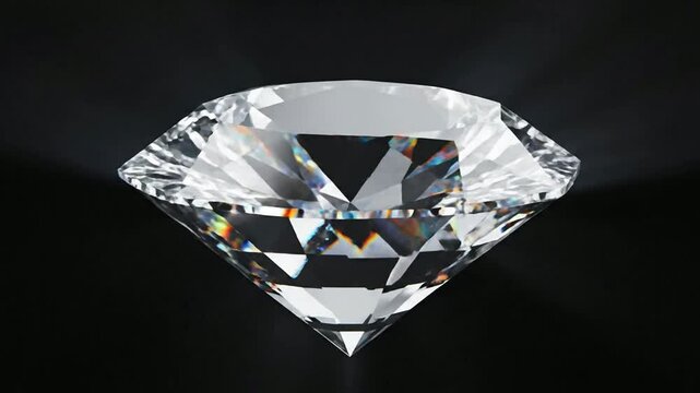 Rotating cut diamond with sparkling light refraction and lens flare on black background, for luxury jewelry, and wealth concepts