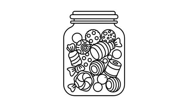 Jar of colorful candies on white background.