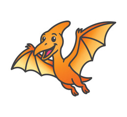 Cute Cartoon Flying Pterodactyl Dinosaur Character Vector Illustration © Raju