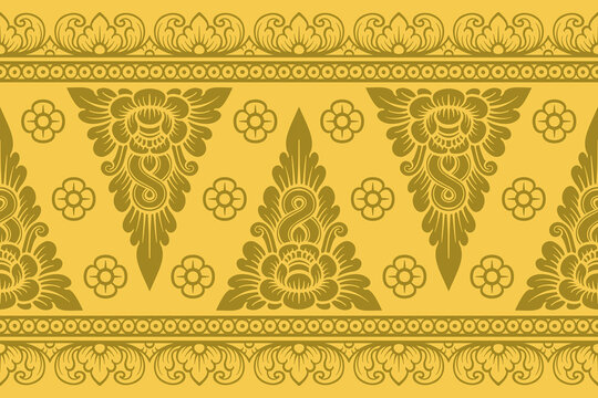 Traditional Balinese seamless pattern vector. Indonesian ethnic floral ornament background for textile print, luxury wallpaper, wrapping paper, and fashion fabric design.