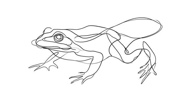 Minimalist frog line art illustration white background.