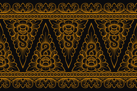 Traditional Balinese seamless pattern vector. Indonesian ethnic floral ornament background for textile print, luxury wallpaper, wrapping paper, and fashion fabric design.