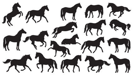 Obraz premium Horse Silhouette Bundle | 20 Black Vector Horse Poses Collection