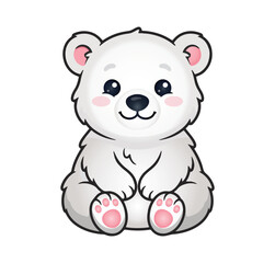Cute Cartoon Polar Bear Cub Sitting Wildlife Character Vector Illustration © Raju