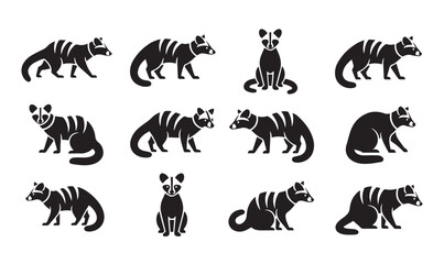 Obraz premium African Civet Silhouette Black White Vector Icon Set Multiple Poses Logo Design