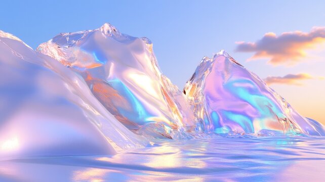 Futuristic ice valley landscape with shimmering textures and surreal details
