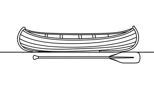 Canoe and paddle illustration on white background.