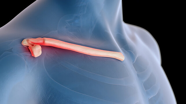 Illustration Show Pain in Human Clavicle, Anatomy Render of Collarbone Discomfort or Injury, Digital Representation of Skeletal Hurt