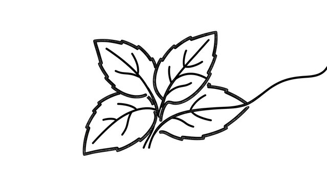 Hand drawn basil leaf illustration white background.