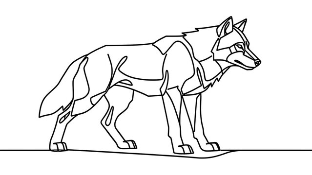 Minimalist line art wolf illustration white background.