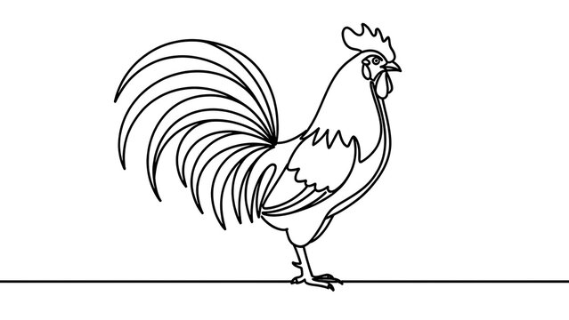 Minimalist rooster illustration on white background.