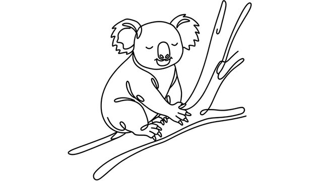 Cute koala illustration on branch white background.