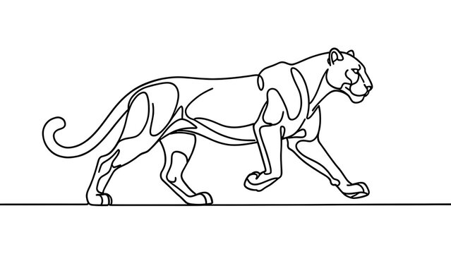 Black and white panther illustration on white background.