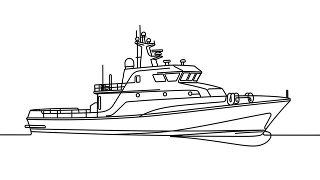 Patrol boat line drawing on white background.
