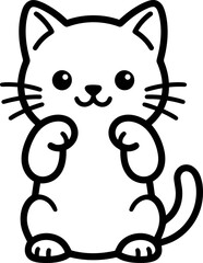 Cute Kawaii Cat Outline Drawing, Simple Doodle Kitten, Vector Illustration © Eca