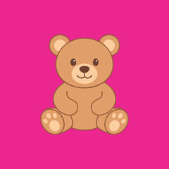 Naklejka premium Cute Brown Teddy Bear Toy Vector Illustration on pink Background