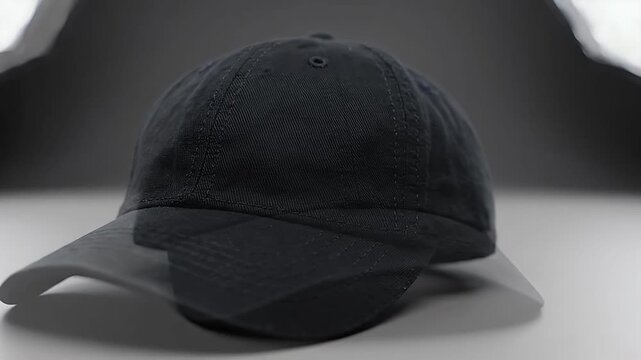 Black baseball cap mockup on gray background.