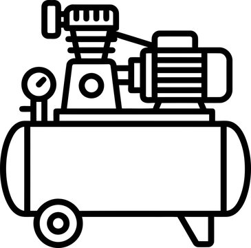 Industrial Air Compressor Icon - Black and White Line Art